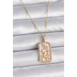 316L Çelik Gold Renk Zincir Oğlak Burcu Zirkon Taşlı Kadın Kolye TJ-BKO9459