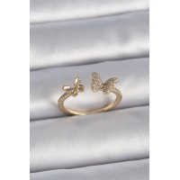 Pirinç Gold Renk Ayarlanabilir Zirkon Taşlı Model Kadın Yüzük TJ-BYK3374