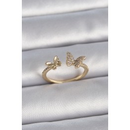 Pirinç Gold Renk Ayarlanabilir Zirkon Taşlı Model Kadın Yüzük TJ-BYK3374