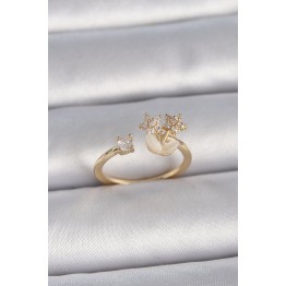 Pirinç Gold Renk Ayarlanabilir Zirkon Taşlı Yıldız Model Kadın Yüzük TJ-BYK3396