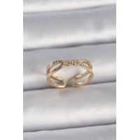 Pirinç Gold Renk Ayarlanabilir Zirkon Taşlı Sarmal Model Kadın Yüzük TJ-BYK3400