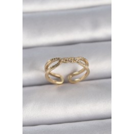 Pirinç Gold Renk Ayarlanabilir Zirkon Taşlı Sarmal Model Kadın Yüzük TJ-BYK3400