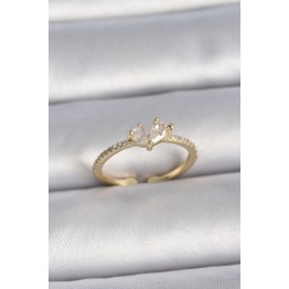 Pirinç Gold Renk Ayarlanabilir Zirkon Taşlı Kalp Model Kadın Yüzük TJ-BYK3406