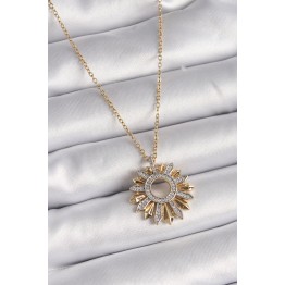 316L Çelik Gold Renk Zincir Zirkon Taşlı Mix Renk Güneş Model Kadın Kolye TJ-BKO9477