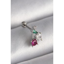 316L Çelik Gümüş Renk Zirkon Taşlı Tragus Piercing TJ-PR1227
