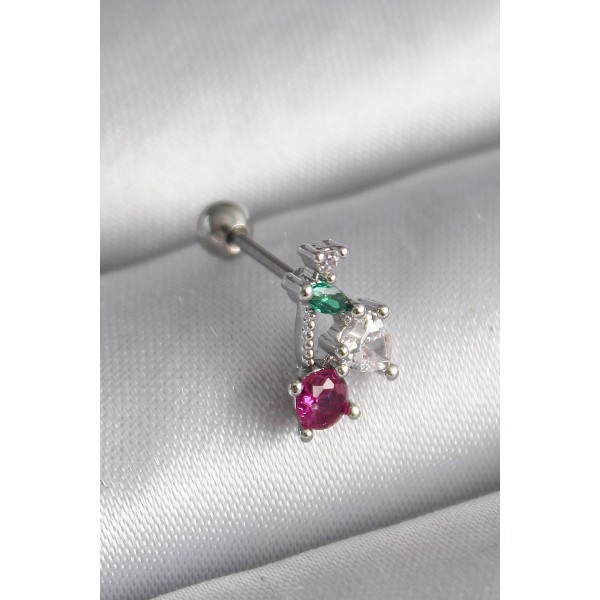 316L Çelik Gümüş Renk Zirkon Taşlı Tragus Piercing TJ-PR1227