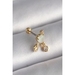 316L Çelik Gold Renk Beyaz Mineli Kalp Sallantı Zirkon Taşlı Tragus Piercing TJ-PR1228
