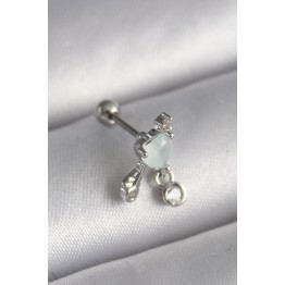 316L Çelik Gümüş Renk Beyaz Minelik Kalp Sallantı Zirkon Taş Detay Tragus Piercing TJ-PR1229