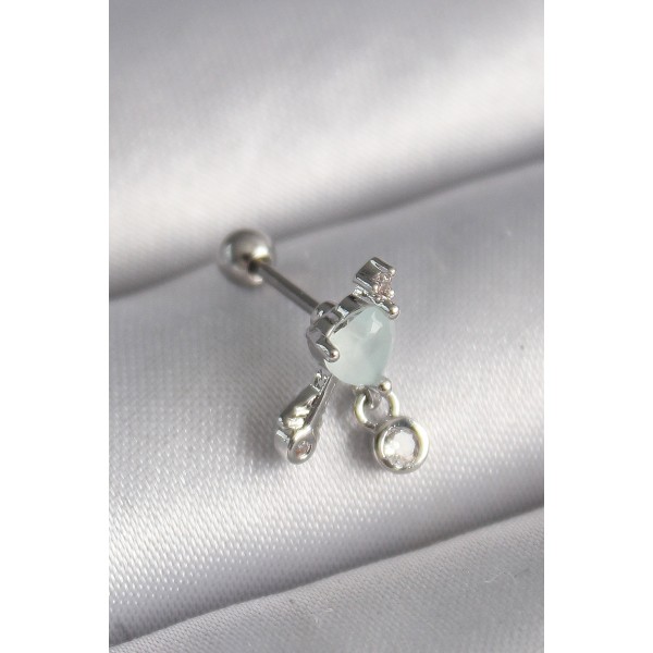 316L Çelik Gümüş Renk Beyaz Minelik Kalp Sallantı Zirkon Taş Detay Tragus Piercing TJ-PR1229