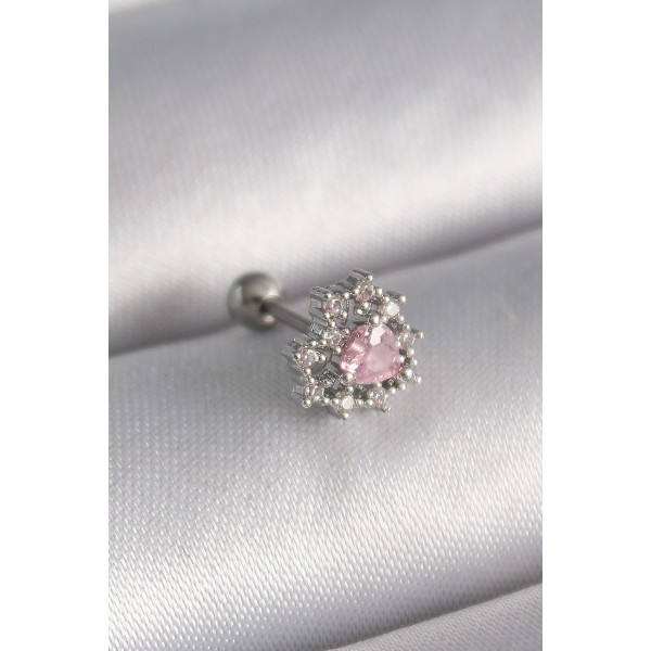 316L Çelik Gümüş Renk Zirkon Taşlı Kalp Tragus Piercing TJ-PR1231