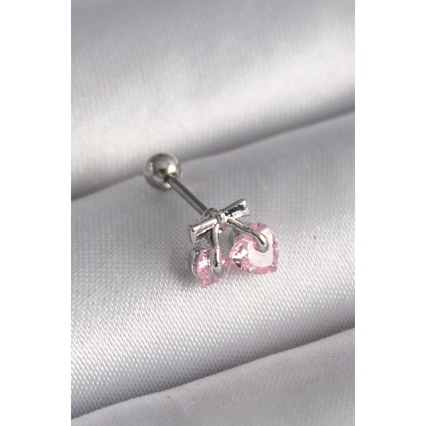 316L Çelik Gümüş Renk Pembe Zirkon Taşlı Kalp Tragus Piercing TJ-PR1235