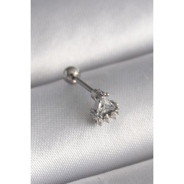 316L Çelik Gümüş Renk Üçgen Zirkon Taşlı Tragus Piercing TJ-PR1239
