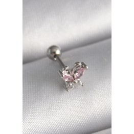 316L Çelik Gümüş Renk Pembe Zirkon Taşlı Tragus Piercing TJ-PR1241