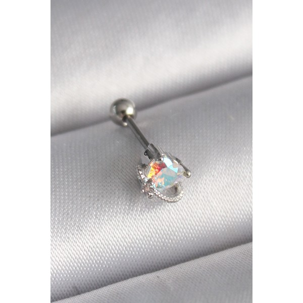 316L Çelik Gümüş Renk Zirkon Taşlı Kalp Tragus Piercing TJ-PR1243