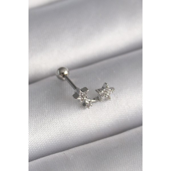 316L Çelik Gümüş Renk Zirkon Taşlı Yıldız Tragus Piercing TJ-PR1245