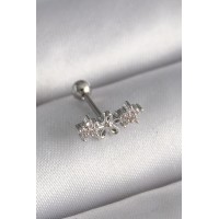 316L Çelik Gümüş Renk Zirkon Taşlı Çiçek Tragus Piercing TJ-PR1247