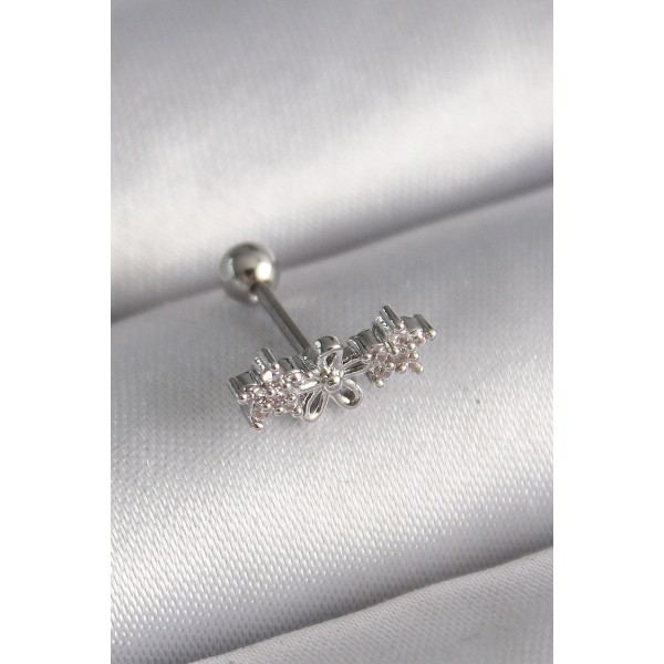 316L Çelik Gümüş Renk Zirkon Taşlı Çiçek Tragus Piercing TJ-PR1247