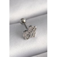 316L Çelik Gümüş Renk Zirkon Taşlı Sonsuzluk Detay Tragus Piercing TJ-PR1249