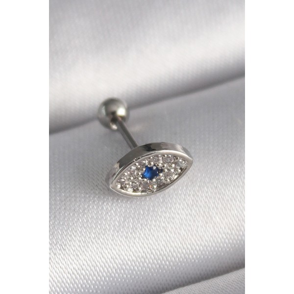 316L Çelik Gümüş Renk Zirkon Taşlı Göz Tragus Piercing TJ-PR1253