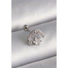 316L Çelik Gümüş Renk Zirkon Taşlı Ay Yıldız Tragus Piercing TJ-PR1257