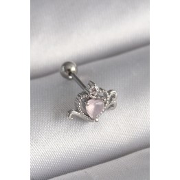 316L Çelik Gümüş Renk Pembe Mineli Kalp Zirkon Taş Detay Tragus Piercing TJ-PR1261