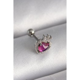 316L Çelik Gümüş Renk Pembe Mineli Kalp Zirkon Taş Detaylı Taç Tragus Piercing TJ-PR1263