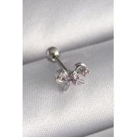 316L Çelik Gümüş Renk Zirkon Taşlı Kurdele Tragus Piercing TJ-PR1265