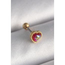 316L Çelik Gold Renk Kırmızı Mineli Kalp Tragus Piercing TJ-PR1266