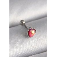 316L Çelik Gümüş Renk Kırmızı Mineli Kalp Tragus Piercing TJ-PR1267