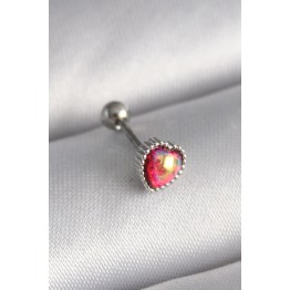 316L Çelik Gümüş Renk Kırmızı Mineli Kalp Tragus Piercing TJ-PR1267