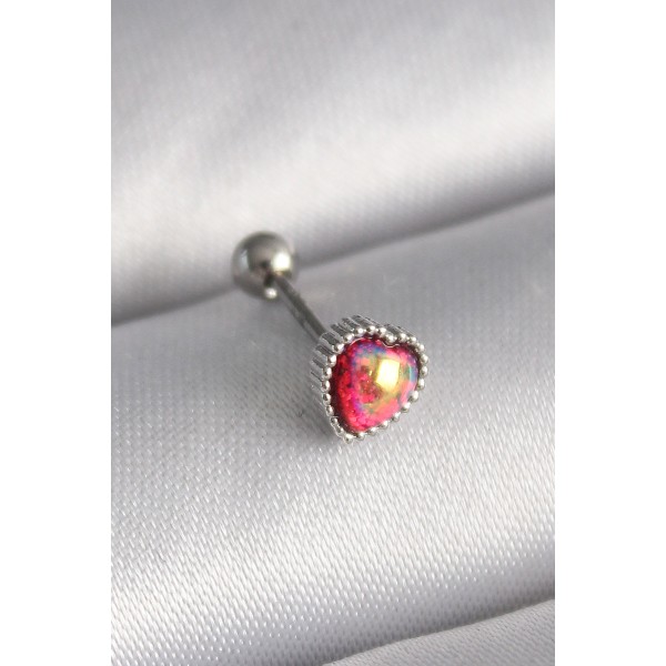 316L Çelik Gümüş Renk Kırmızı Mineli Kalp Tragus Piercing TJ-PR1267