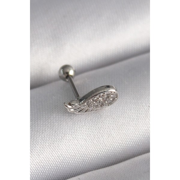 316L Çelik Gümüş Renk Zirkon Taşlı Kanat Tragus Piercing TJ-PR1269