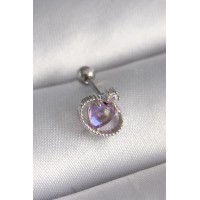 316L Çelik Gümüş Renk Mor Mineli Kalp Zirkon Taş Detay Tragus Piercing TJ-PR1273