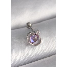 316L Çelik Gümüş Renk Mor Mineli Kalp Zirkon Taş Detay Tragus Piercing TJ-PR1273
