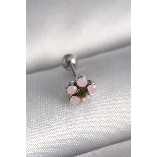 316L Çelik Gümüş Renk Zirkon Taşlı Çiçek Tragus Piercing TJ-PR1277