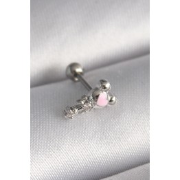 316L Çelik Gümüş Renk Zirkon Taş Detay Pembe Kalp İşleme Tragus Piercing TJ-PR1281
