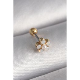 316L Çelik Gold Renk Zirkon Taşlı Çiçek Model Tragus Piercing TJ-PR1282