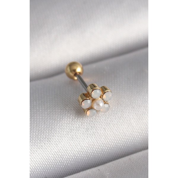 316L Çelik Gold Renk Zirkon Taşlı Çiçek Model Tragus Piercing TJ-PR1282