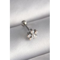 316L Çelik Gümüş Renk Zirkon Taşlı Çiçek Model Tragus Piercing TJ-PR1283
