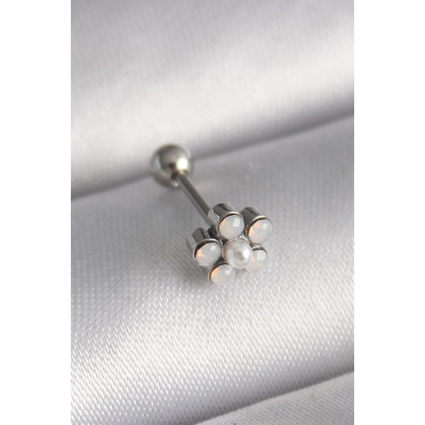 316L Çelik Gümüş Renk Zirkon Taşlı Çiçek Model Tragus Piercing TJ-PR1283