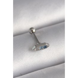 316L Çelik Gümüş Renk Mavi Zirkon Taşlı Tragus Piercing TJ-PR1285