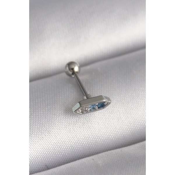 316L Çelik Gümüş Renk Mavi Zirkon Taşlı Tragus Piercing TJ-PR1285