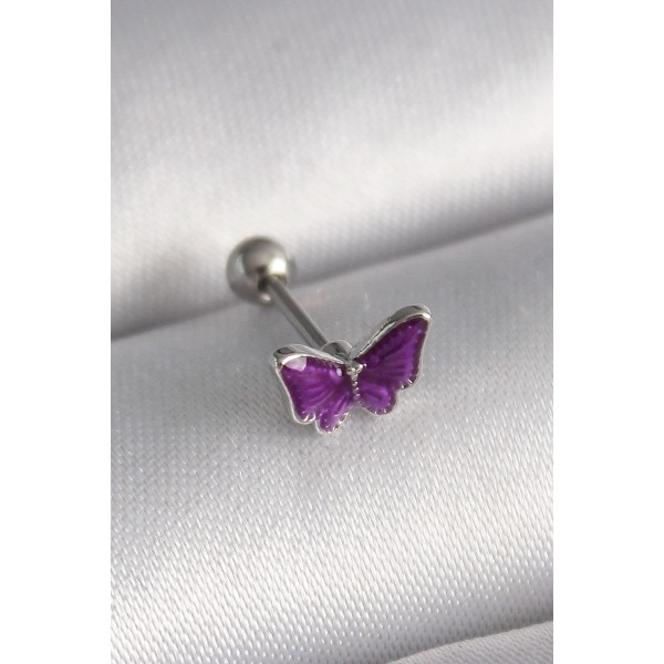 316L Çelik Gümüş Renk Mor Model Tragus Piercing TJ-PR1287