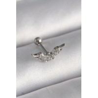 316L Çelik Gümüş Renk Zirkon Taş Detay Kanat Model Tragus Piercing TJ-PR1291