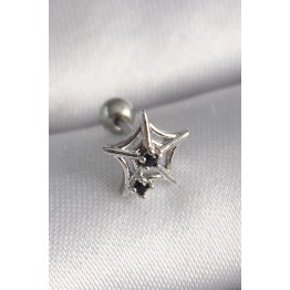 316L Çelik Gümüş Renk Siyah Zirkon Taş Detay Örümcek Ağ Model Tragus Piercing TJ-PR1293