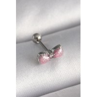 316L Çelik Gümüş Renk Pembe Kurdele Zirkon Taş Detay Tragus Piercing TJ-PR1295