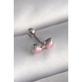 316L Çelik Gümüş Renk Pembe Kurdele Zirkon Taş Detay Tragus Piercing TJ-PR1295