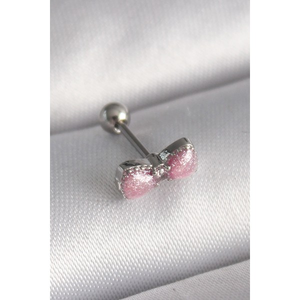 316L Çelik Gümüş Renk Pembe Kurdele Zirkon Taş Detay Tragus Piercing TJ-PR1295