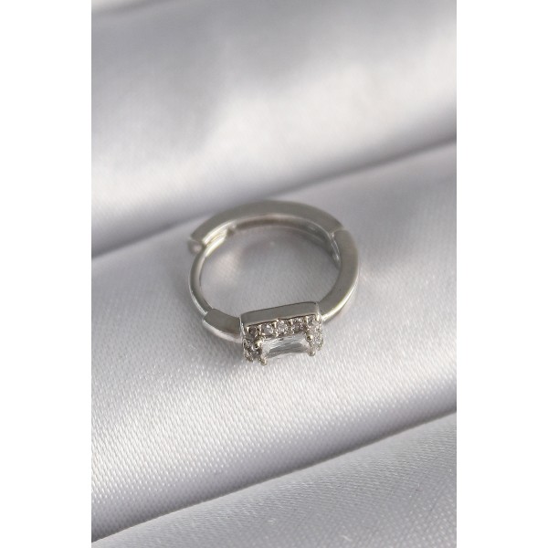 316L Çelik Gümüş Renk Kare Zirkon Taşlı Tragus Piercing TJ-PR1309