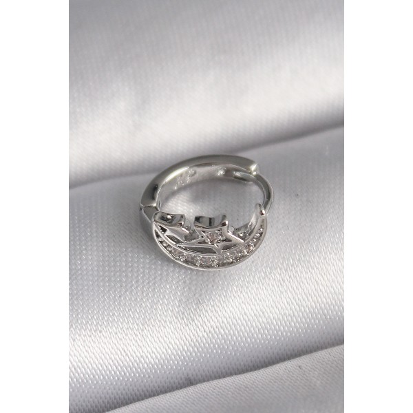 316L Çelik Gümüş Renk Zirkon Taşlı Ay Yıldız Model Tragus Piercing TJ-PR1323